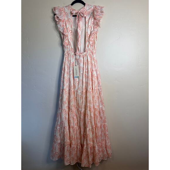 NWT Scotch & Soda Pink Leaf Print Sun Seekers Organic Cotton Maxi Dress SMALL - Picture 7 of 12